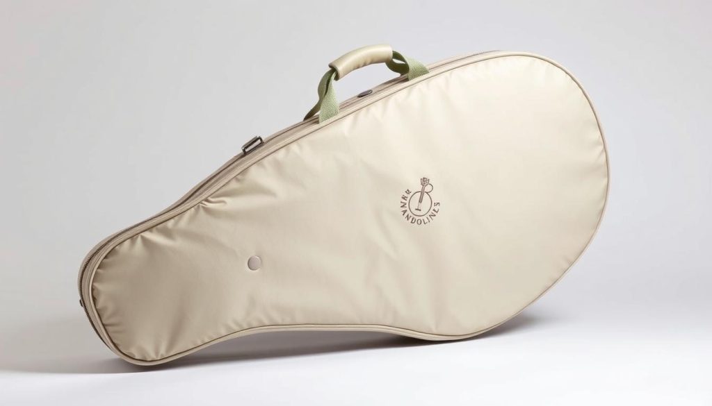 A high-quality waterproof nylon mandoline case, designed to protect the instrument from the elements. The case features a sleek, minimalist design with a smooth, matte surface and subtle tonal stitching. The front showcases a simple, embossed mandoline icon, while the sides have discreet ventilation grommets. Adjustable straps allow for comfortable, customizable carrying. Rendered in a neutral, versatile color palette to complement any mandoline or performance ensemble. Soft, supple nylon fabric provides ample protection, with a durable, water-resistant finish. Captured in a clean, well-lit studio setting, highlighting the case's elegant, functional design. A high-quality waterproof nylon mandoline case, designed to protect the instrument from the elements. The case features a sleek, minimalist design with a smooth, matte surface and subtle tonal stitching. The front showcases a simple, embossed mandoline icon, while the sides have discreet ventilation grommets. Adjustable straps allow for comfortable, customizable carrying. Rendered in a neutral, versatile color palette to complement any mandoline or performance ensemble. Soft, supple nylon fabric provides ample protection, with a durable, water-resistant finish. Captured in a clean, well-lit studio setting, highlighting the case's elegant, functional design.