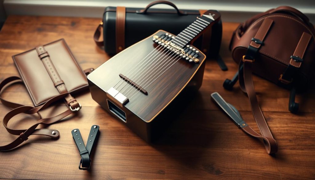 A sleek and elegant mandoline sits on a wooden surface, its sharp blades gleaming under soft, diffused lighting. The instrument is surrounded by an assortment of leather straps, protective cases, and ergonomic stands, meticulously arranged to showcase the various accessories available for the discerning mandoline player. The scene exudes a sense of thoughtful curation, inviting the viewer to imagine the perfect setup for their own musical endeavors. Vibrant yet muted tones create a harmonious composition, emphasizing the practical yet stylish nature of the mandoline's essential accoutrements. A sleek and elegant mandoline sits on a wooden surface, its sharp blades gleaming under soft, diffused lighting. The instrument is surrounded by an assortment of leather straps, protective cases, and ergonomic stands, meticulously arranged to showcase the various accessories available for the discerning mandoline player. The scene exudes a sense of thoughtful curation, inviting the viewer to imagine the perfect setup for their own musical endeavors. Vibrant yet muted tones create a harmonious composition, emphasizing the practical yet stylish nature of the mandoline's essential accoutrements.