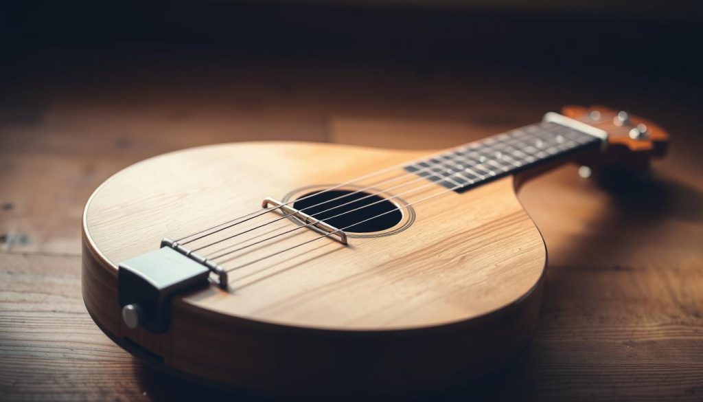 A well-lit, high-quality photograph of a mandoline lying on a wooden surface, with a warm, natural lighting that highlights the instrument's intricate details and unique shape. The mandoline is positioned in the foreground, with a blurred, out-of-focus background that creates a sense of depth and focus on the subject. The image conveys a sense of harmony and musicality, inviting the viewer to imagine the instrument's soulful melodies and the joy of musical improvisation. A well-lit, high-quality photograph of a mandoline lying on a wooden surface, with a warm, natural lighting that highlights the instrument's intricate details and unique shape. The mandoline is positioned in the foreground, with a blurred, out-of-focus background that creates a sense of depth and focus on the subject. The image conveys a sense of harmony and musicality, inviting the viewer to imagine the instrument's soulful melodies and the joy of musical improvisation.