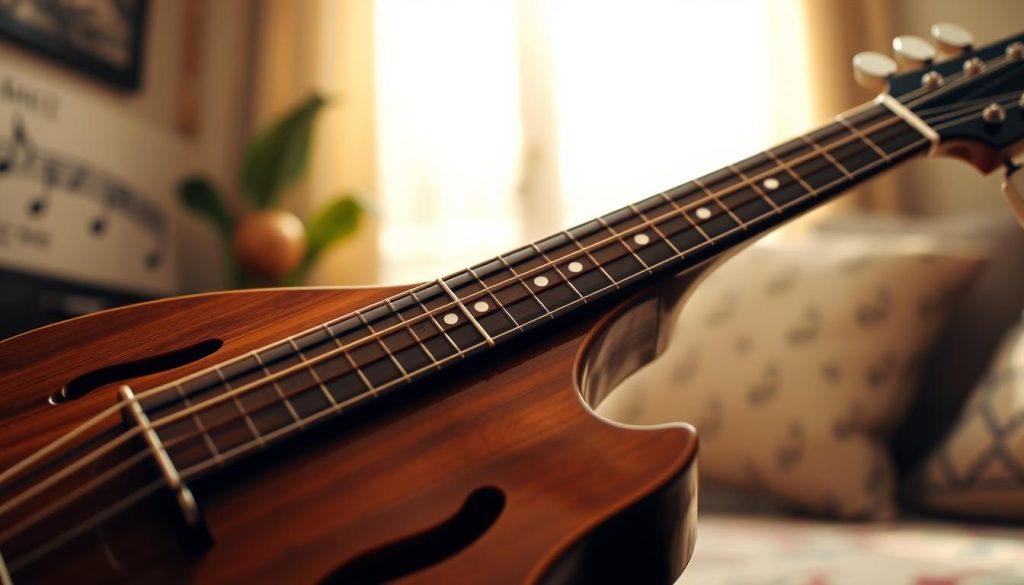 A classical mandolin with a detailed fretboard, showcasing various chord voicings. The instrument is positioned in a well-lit, harmonious environment, perhaps a music studio or a cozy living room. The lighting emphasizes the intricate details of the mandolin's construction, highlighting the wood grain and the delicate placement of the strings. The background features a soft, blurred landscape or musical motifs, creating a sense of balance and focus on the mandolin's role as a musical instrument. The overall atmosphere conveys a sense of musical exploration and the versatility of the mandolin in transposing chord progressions. A classical mandolin with a detailed fretboard, showcasing various chord voicings. The instrument is positioned in a well-lit, harmonious environment, perhaps a music studio or a cozy living room. The lighting emphasizes the intricate details of the mandolin's construction, highlighting the wood grain and the delicate placement of the strings. The background features a soft, blurred landscape or musical motifs, creating a sense of balance and focus on the mandolin's role as a musical instrument. The overall atmosphere conveys a sense of musical exploration and the versatility of the mandolin in transposing chord progressions.